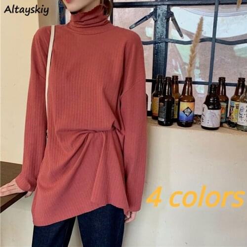 4 Colors Solid T-shirts Women Turtleneck Loose Spring Autumn Korean Style Elegant Chic Popular Trendy Female Top Soft Leisure