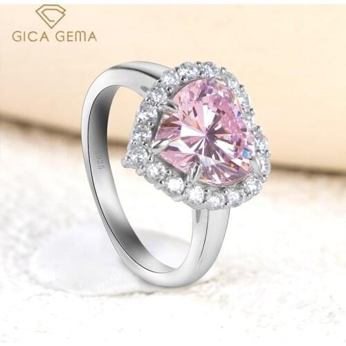 GICA GEMA Heart Red Pink Diamond Rings For Women Girl Real 925 Sterling Silver Heart Of The Sea Wedding Gift To Girlfriend