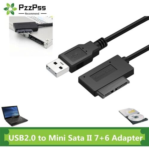 PzzPss USB 2.0 to Mini Sata II 7+6 13Pin Adapter Converter Cable For Laptop CD/DVD ROM Slimline Drive Converter HDD Caddy