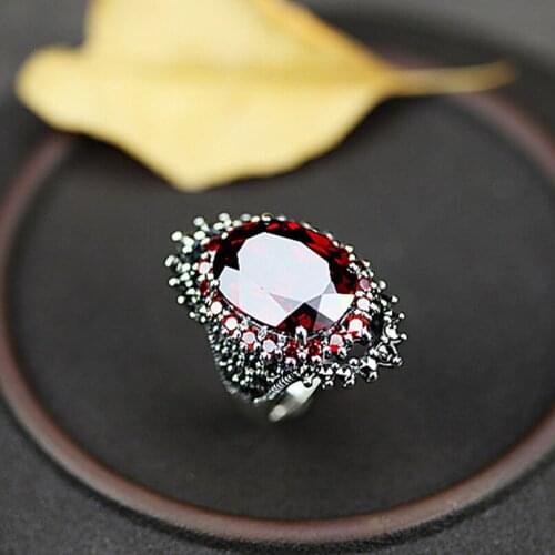 Unisex Large Oval Red Blue Stone Ring Luxury Filled CZ Weddings Rings for Women Men Engagement Fashion Jewelry Gifts 2020