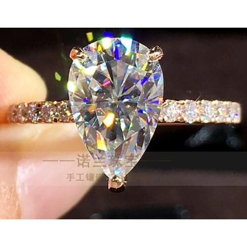 14K Rose Gold Women Ring Moissanite Diamonds 1 2 3 4 5 Carat Pear Water Drop Wedding Party Engagement Anniversary Ring Trendy