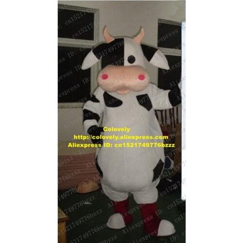 Cute White Black Cow Cattle Mascot Costume Mascotte Dairy Cow Milch Cow With White Black Spot Skin Small Eyes No.1082 Free Ship