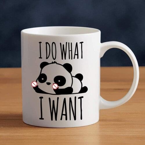 Cute Middle Finger Panda Custom Design Mug With Handle Ceramic Coffee Water Cup Custom DIY Gift Photo Images Print Logo Text