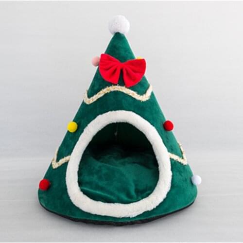 Cute Dog Bed Nest Christmas Hat Shape Doghouse, Soft Warm Puppy Pad Mat Cat House for Small Dogs Cats,Cover Cage Winter Sleeping
