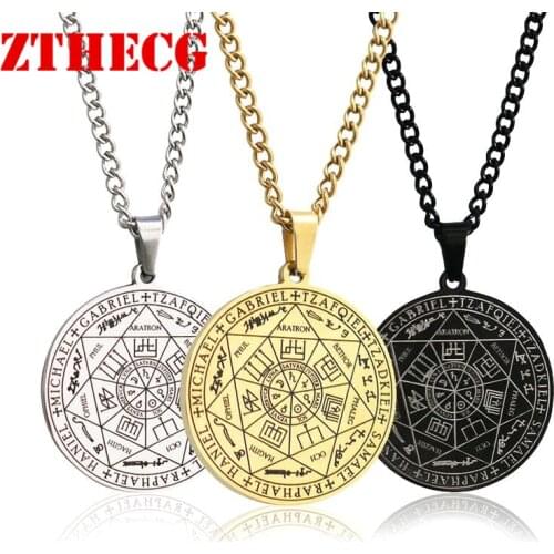 Trendy Angel Magic Array Pendant Necklace Men Scripture Seals Totem Runes Lucky Jewelry Vintage Stainless Steel Chain Necklace
