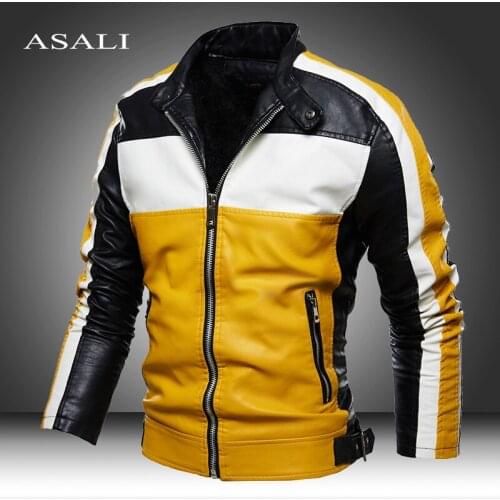 2021 PU Brown Windbreaker Mens Winter Leather Jacket Motorcycle Coat Lining Velvet Stand Collar Air Force Casual Faux PU Jacket