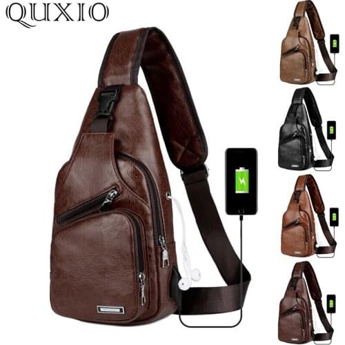 2019 New PU Leather Casual Chest Bags Men USB Charging Crossbody Bag Vintage Fashion Shoulder Bags For Male PJL009