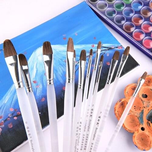 6 Flat-head Gouache Pen Set Transparent Matte Rod Oil Painting Brush Gouache Acrylic Brush Student Art Painting Tool