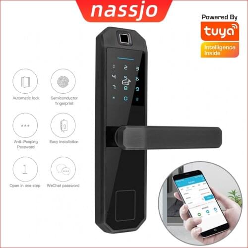Nassjo Tuya Biometric Fingerprint Lock Home Security Intelligent Smart Lock With WiFi APP Password RFID Door Lock Electronic