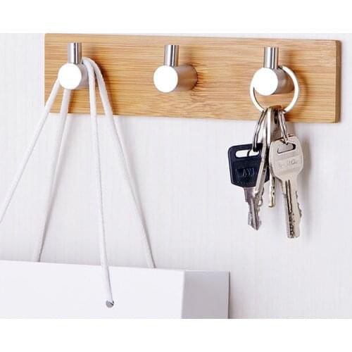 Stainless Steel Bamboo Wood Hooks Home Decoration Wall Shelf Row Hooks Behind Door Coat Storage Room Organizers