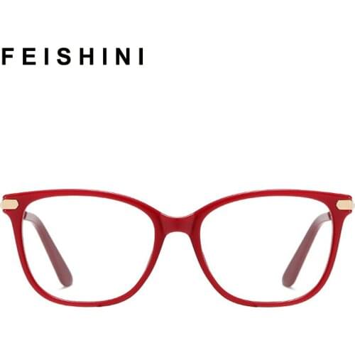 Feishini High Quality Fashion Square Frames Red Computer Glasses Square Goggles Brand Vintage Anti Blue Rays EyeGlasses Women