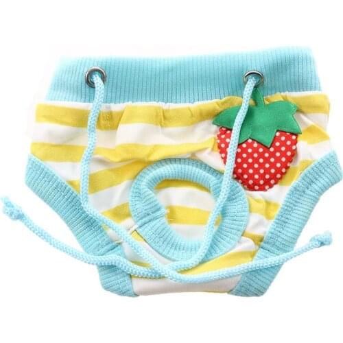 Small Female Pet Puppy Dog Clothes Physiological Sanitary Diaper Pant Blue+Yellow+White S