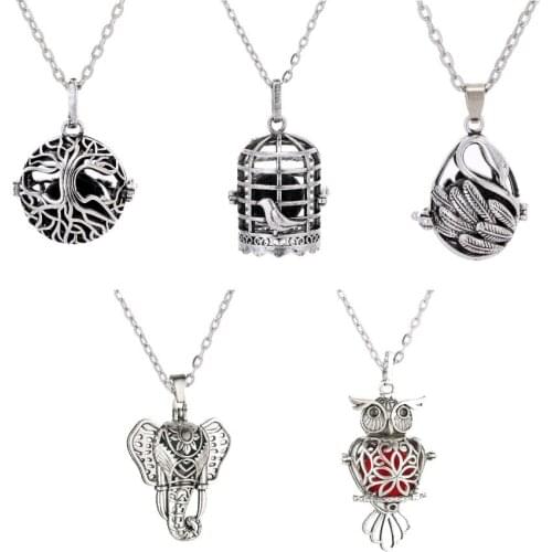 1Pcs Aromatherapy Diffuser Necklace Locket Necklace Vintage Felt Ball Owl Necklace Lava Stone Necklace for Essential Oil