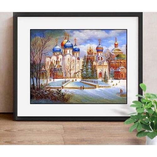 Full Drill Diamond Paintings Landscape Diamond Mosaic Church Diamond Embroidery Cross Stitch Picture Of Rhinestones