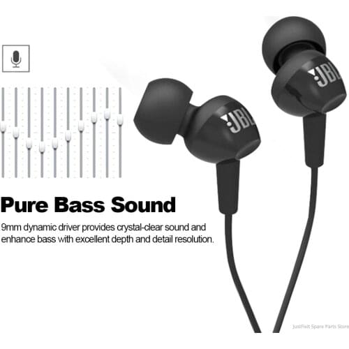 Original JBL C100Si 3.5mm Earphone Wired Stereo Earphones Deep Bass Music Sports Headset Running Hands-free Call with Microphone