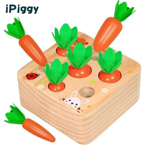 Educational Wooden Toys for Toddlers Carrots Harvest Shape Size Sorting Game Toys for Boys Girls Preschool Learning Toy