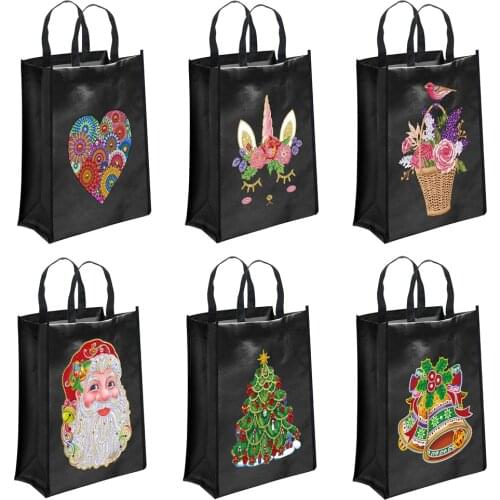 DIY Christmas Bag Cartoon Diamond Painting Shopping Bag With Horse Santa Claus Resin Drawing Bags For Christmas Home Decoration