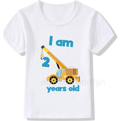 2-7 Excavator birthday shirt construction birthday boy T-shirt summer clothing toddler cool T-shirt cute childrens play clothes