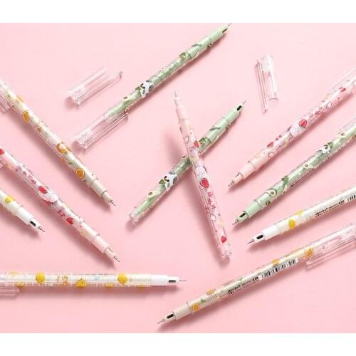 1PC Kawaii Cartoon Animals and Fruits Rollerball Gel Pen 0.5mm Black Ink Kids Writing Stationery