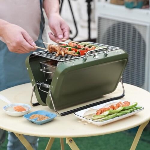 Outdoor portable luggage box type barbecue rack household carbon oven folding barbecue oven stainless steel barbecue rack