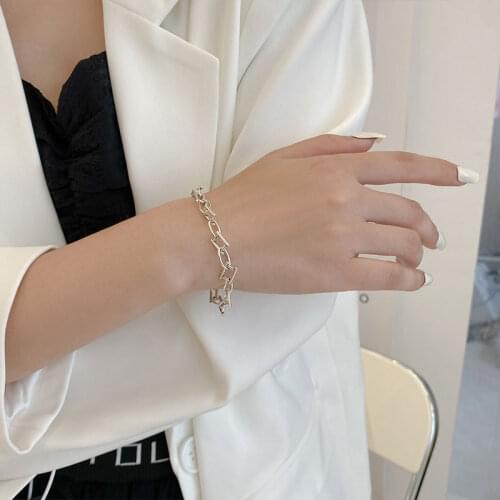 925 Sterling Silver Hollow Geometric Chain Bracelet Vintage Personality Handmade Couple Bracelet Wholesale