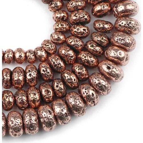 YHBZRET Red bronze Lava Natural Stone Hematite 6/8/10MM Flat Round loose beads for Jewelry making bracelets Accessories diy