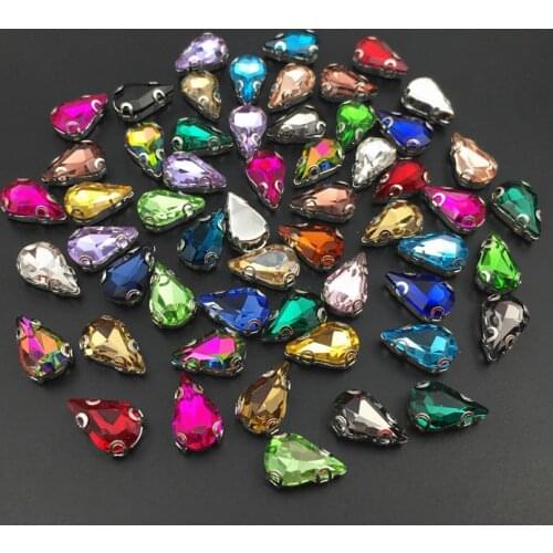 5x8 6x10 8x13 mm Drop Pointback Glass Crystal Stone With D Claw Setting Mix Colors Teardrop Sew On Claw Rhinestone