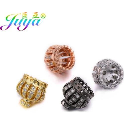 Juya 2Pcs DIY Tassels Earrings Findings Gold/Silver Color Decoration Crown Bead Caps For Women Handmade Tassels Jewelry Making