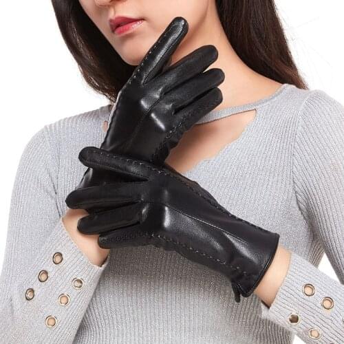 Women Winter Leather Gloves Fashion High Quality Soft Warm Black Touch Screen Driving Gloves