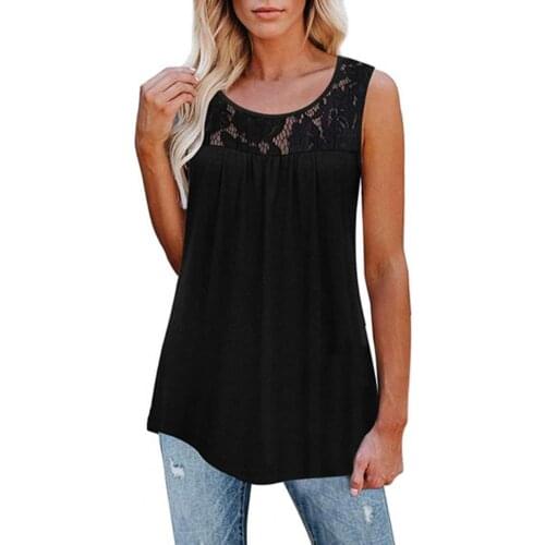 Summer Women Tops Blouse Lace Solid Color Summer Sleeveless Pleated Top Vintage Elegant Sweatshirt Summer party ropa mujer