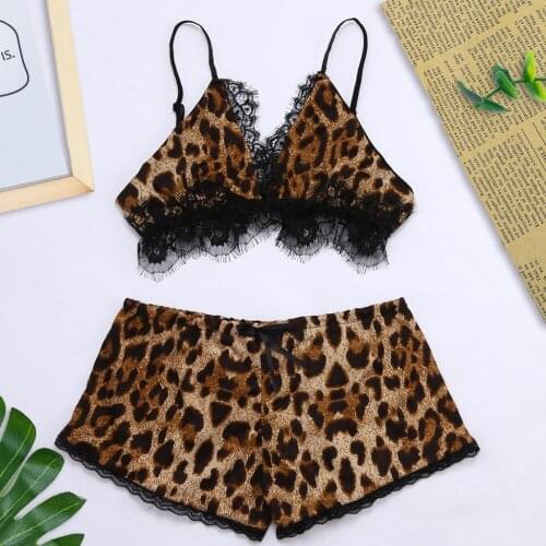 Women Plus Size Sexy Lingerie Bow Lace splice Printing Leopard Trim Underwear Ladies Bra And Panties TGwo-Piece Suit Komplet