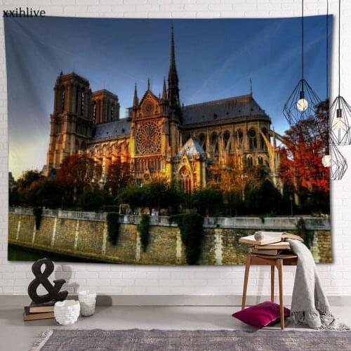 Famous Classical Building Notre Dame De Paris Custom HD Tapestry For Carpet Travel Mattress Wall Carpets Art Home Decor 70x95cm