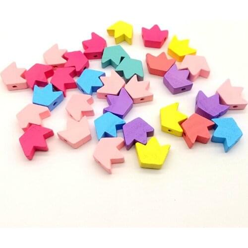 100pcs 15MM New DIY children handmade puzzle beads candy colors crown wood beads wooden charms jewelry making girl accessories