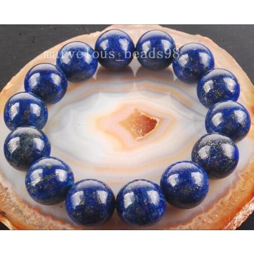 16mm Natural Lapis Lazuli Round Beads Stretch Bracelet 8" G6558