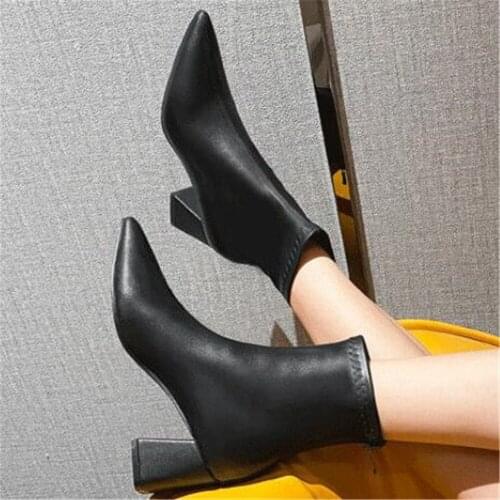 2021 Fashion Women Pointed Ankle Booties Ladies High Heels Fetish Boots Female Soft Leather Shoes Autumn Sexy Back Zip Pumps