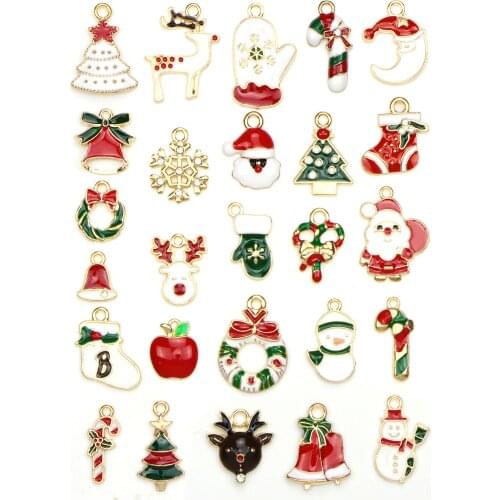 26pcs/set Alloy Enamel Christmas Tree Bell Deer Snowflake Charms Jewelry Making Decoration DIY Jewelry New
