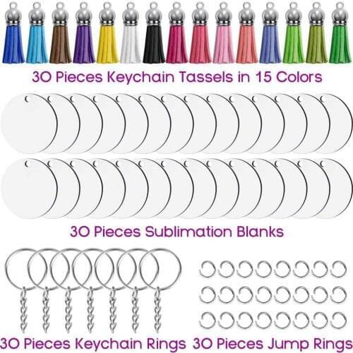 30PCS Acrylic Keychain Making Kit Sublimation Blanks Keychains Bulk Key Chains Leather Tassels Jump Rings for DIY Craft Making