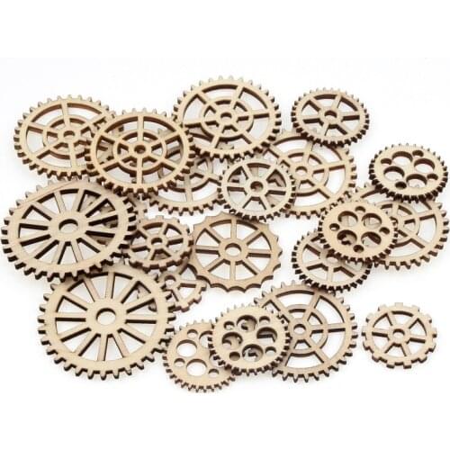 30pcs Natural Wooden Scrapbook 20-40mm Round Mixed Gear Home Decoration Crafts Diy Handmade Holiday Party Decoration Stickers