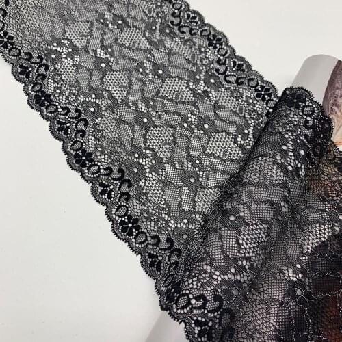 3y/lot Width 18cm Foil Stretch Lace Trims Black Silver Skirt Hem For Clothing Accessories Dress Sewing Applique Costume Lace Fab