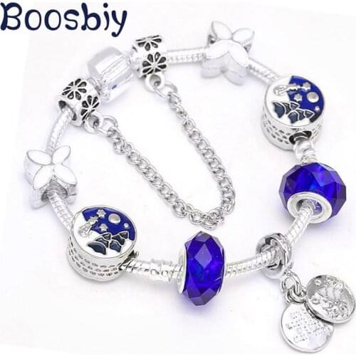 Boosbiy Dropshipping Hot Sale Silver Plated Charm Bracelet With Christmas Tree Charms Fit Fine Bracelet For Women Holiday Gift