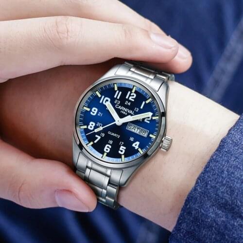 Relojes Hombre CARNIVAL New Watches Men Luxury Brand Luminous Male Sport Watches Waterproof Stainless Steel Quartz Men Watch