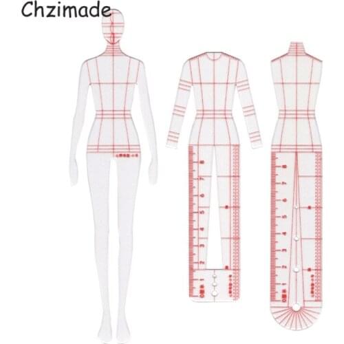Chzimade Women Fashion Drawing Ruler Figure Template For Clothes Sketch Template Diy Sewing Tools