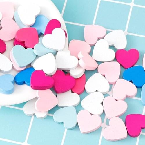 25Pcs Heart Wooden Beads Multicolor Kindergarten Creative Puzzle Wood Beads For DIY Children Necklace Bracelet Jewelry