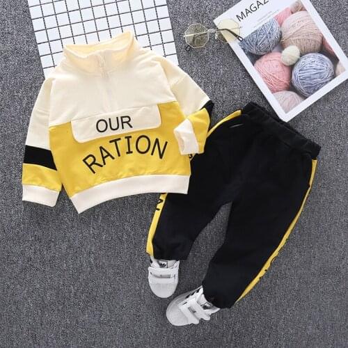 Children Clothing Sets Toddler Letter Half Zip Pullover Jacket+Denim Pants for Boys Casual Clothes Spring Autumn Baby Tracksuit