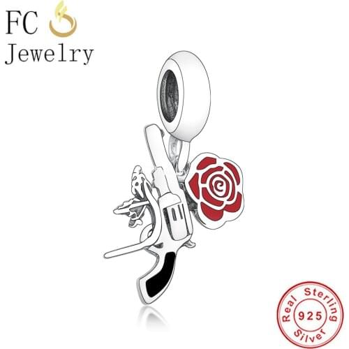 FC Jewelry Fit Original Charm Bracelet 925 Silver Gun Red Enamel Rose Flower Bead For Making Women Mothers Day Berloque 2021