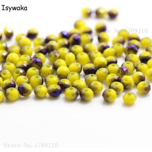 Isywaka Solid Yellow Purple Colors 4mm 145pcs Rondelle Austria Crystal Glass Beads Loose Faceted Round Beads Jewelry Making