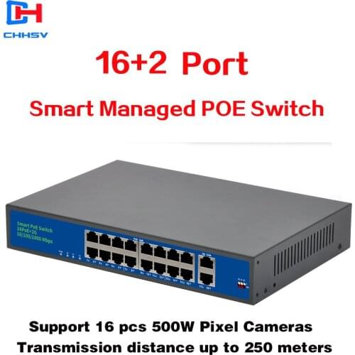 16 Ports POE switch Ethernet with standardized port IEEE 802.3 af/at 1Gigabit uplink +1 SFP 250m