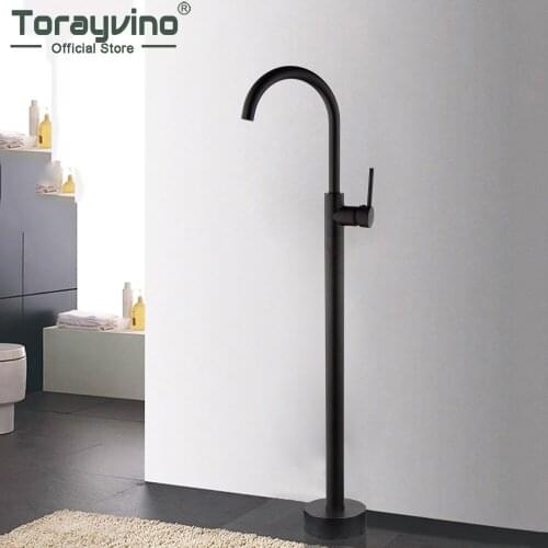 Torayvino Matte Black Bathroom Faucet Floor Mounted Single Handle Bathtub Faucet Hot And Cold Mixer Water Tap Bath Faucet Kit