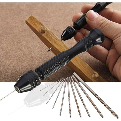 49 Pieces of Mini Miniature Aluminum Hand Drills with Keyless Chuck High Speed Steel Woodworking Hand-engraving punching Tools