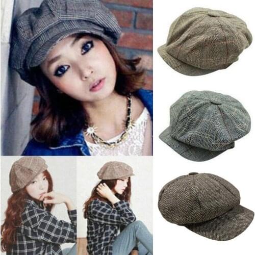 Unisex Women Men Fashion Casual Warm Plaid Octagonal Cap Autumn Winter Retro Newsboy Cap Flat Hat